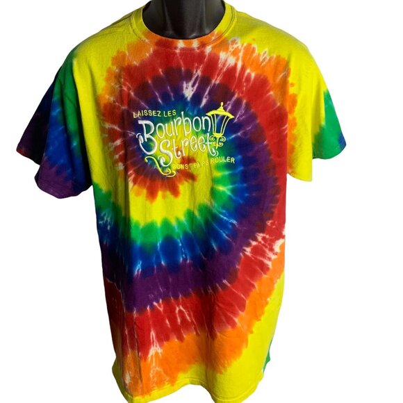 Men's Bourbon Street Tie Dye Crewneck Shirt Multicolor Short Sleeve Shirt - Picture 1 of 4
